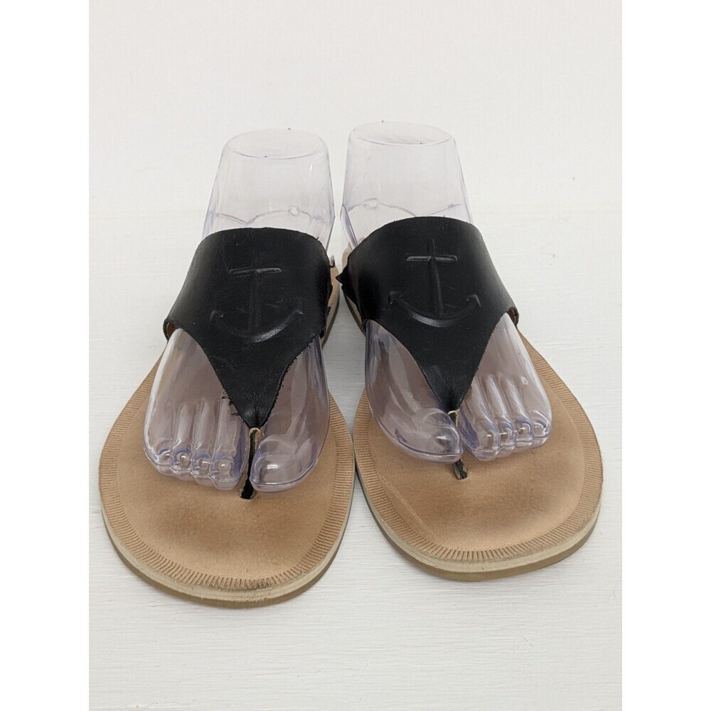 SPERRY TOP-SIDER SZ 9 BLACK ANCHOR EMBOSSED LEATHER SANDAL BEACH VACATION - Picture 4 of 8